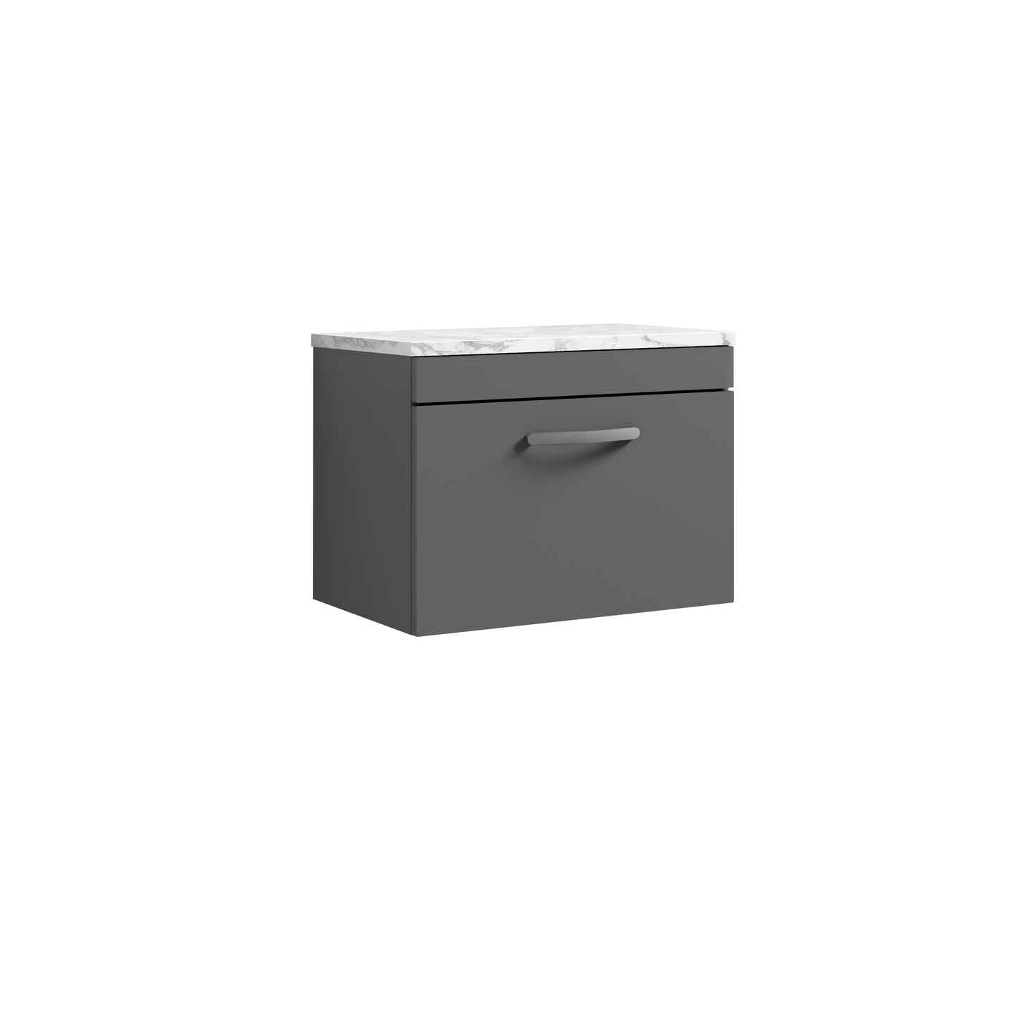 Nuie 600mm Gloss Grey Wall Hung Single Drawer Unit With Laminate Worktop