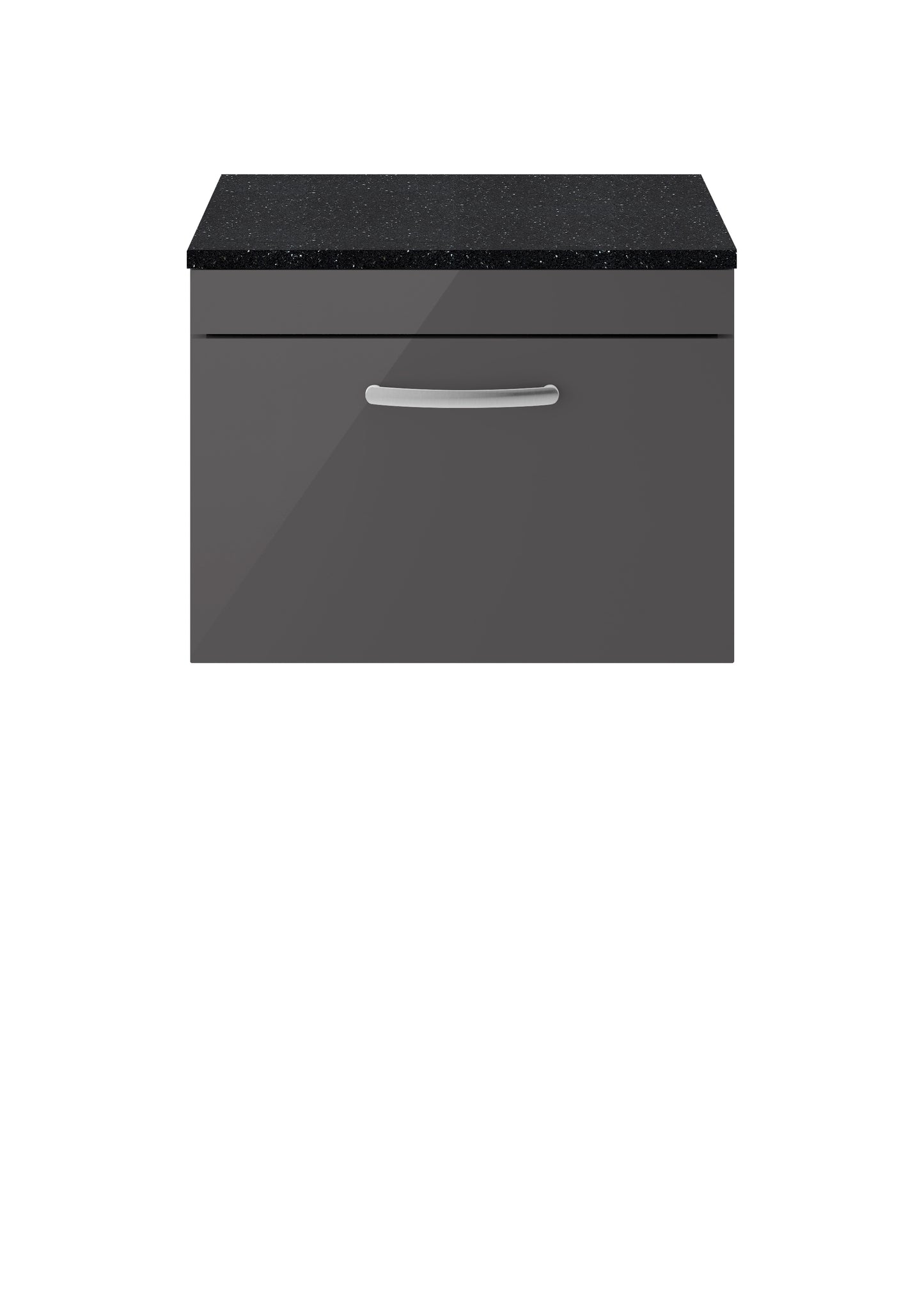 Nuie Athena 600mm Gloss Grey Wall Hung Single Drawer Vanity Unit With Worktop & Soft Close Drawers