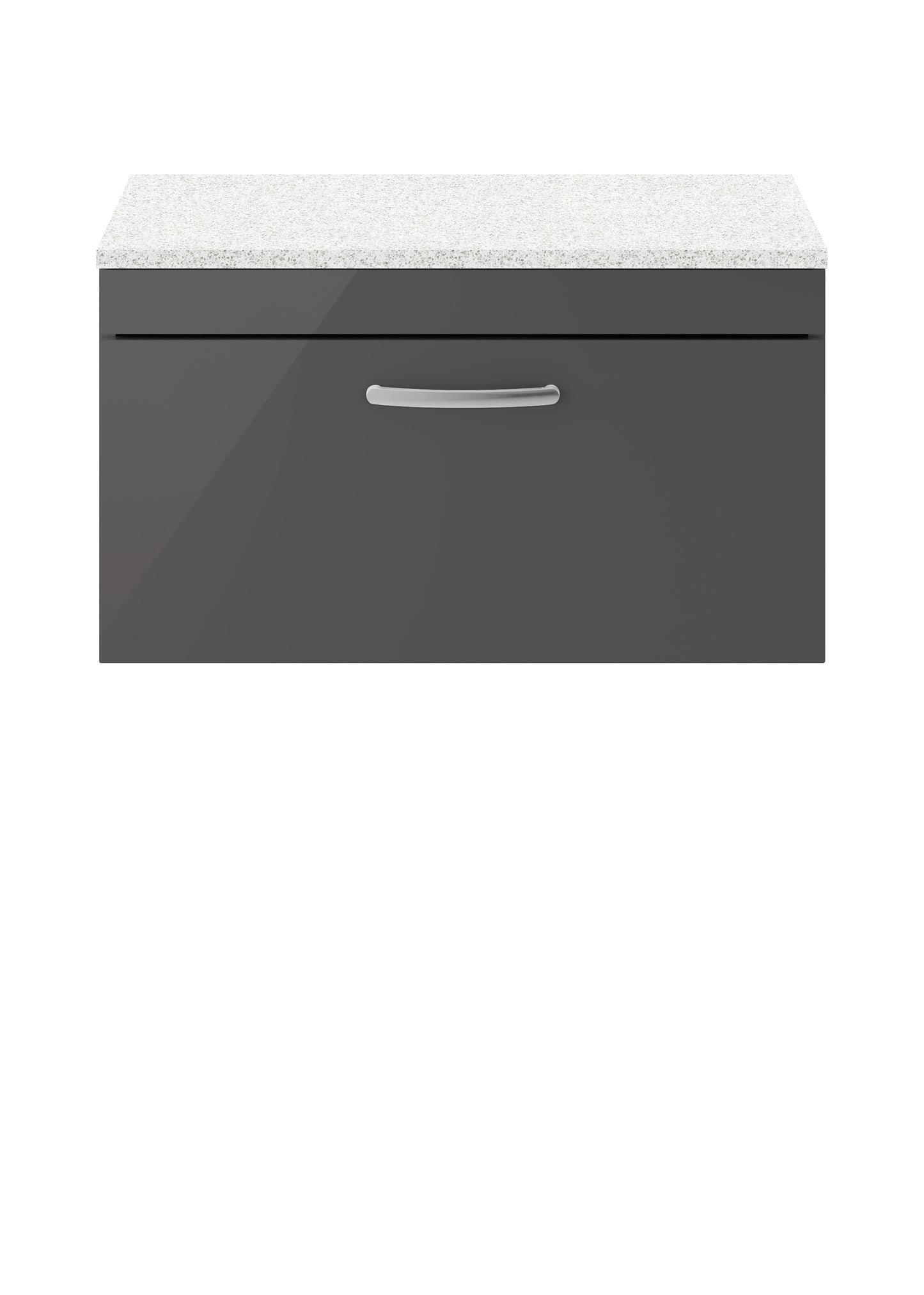Nuie Athena 805mm Gloss Grey Wall Hung Single Drawer Vanity Unit With Sparkling White Worktop
