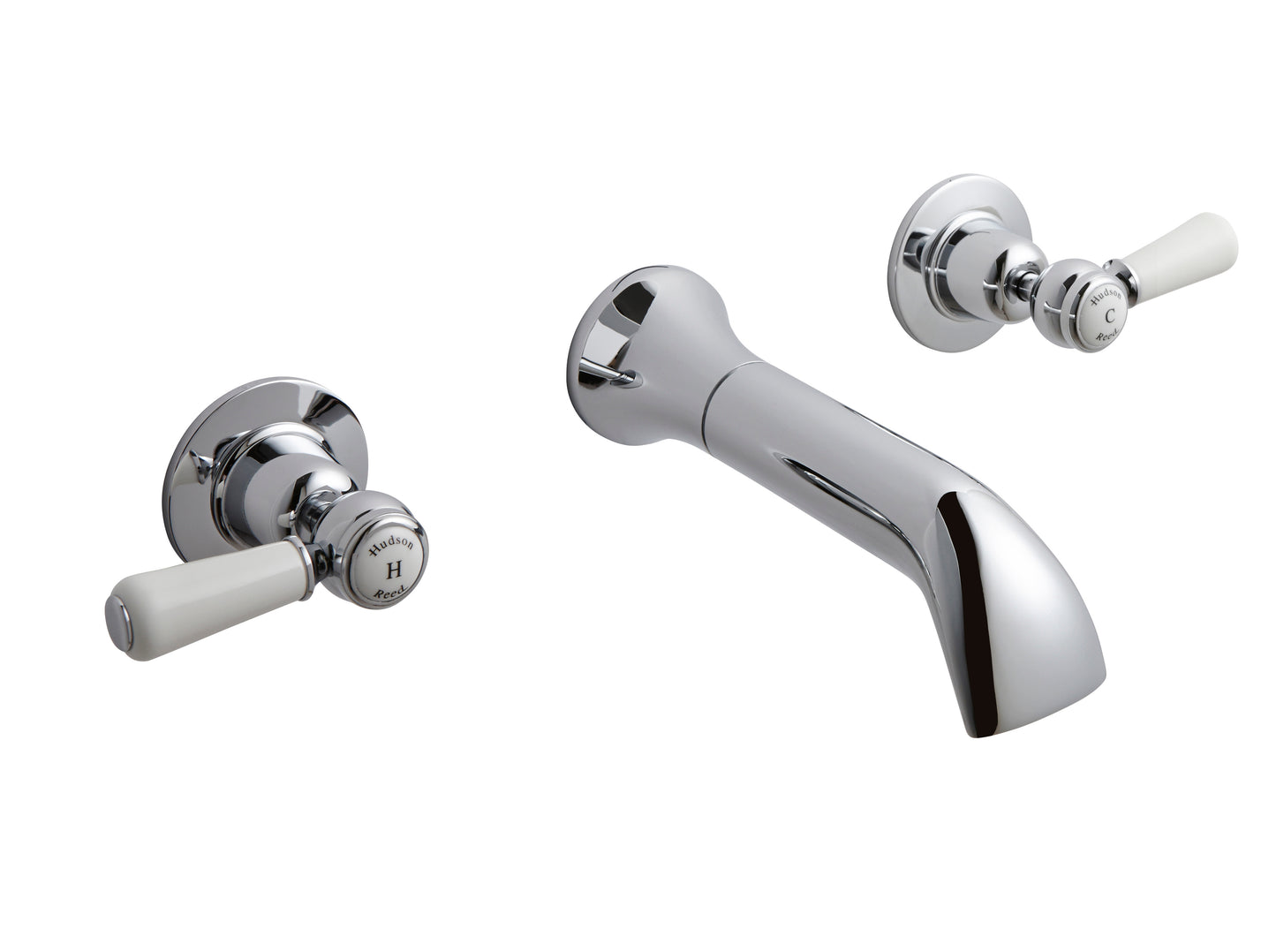 White Topaz With Lever Handle Wall Mounted Bath Spout & Stop Taps