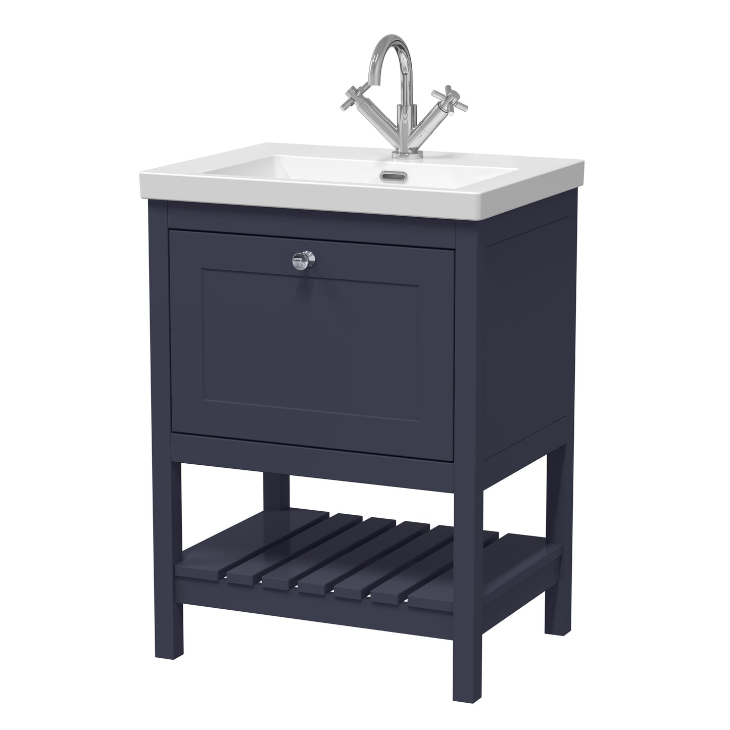 Bexley Floor Standing 1 Drawer Vanity & 1 Tap Hole Contemporary Fireclay Basin, 600mm - Indigo Blue