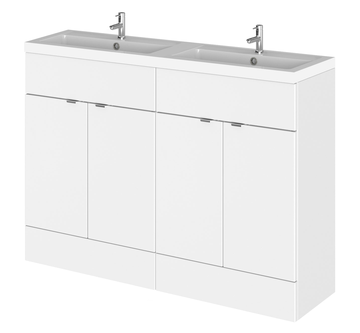 Hudson Reed Fusion 1205mm Gloss White Floor Standing 2 Door Vanity Unit With Double Basin & Soft Close Doors