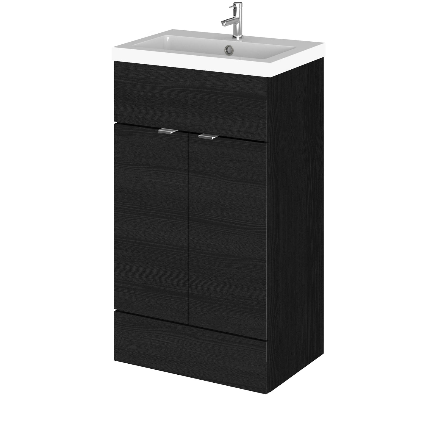 Hudson Reed Fusion 500mm Charcoal Black Floor Standing 2 Door Vanity Unit With Polymarble Basin