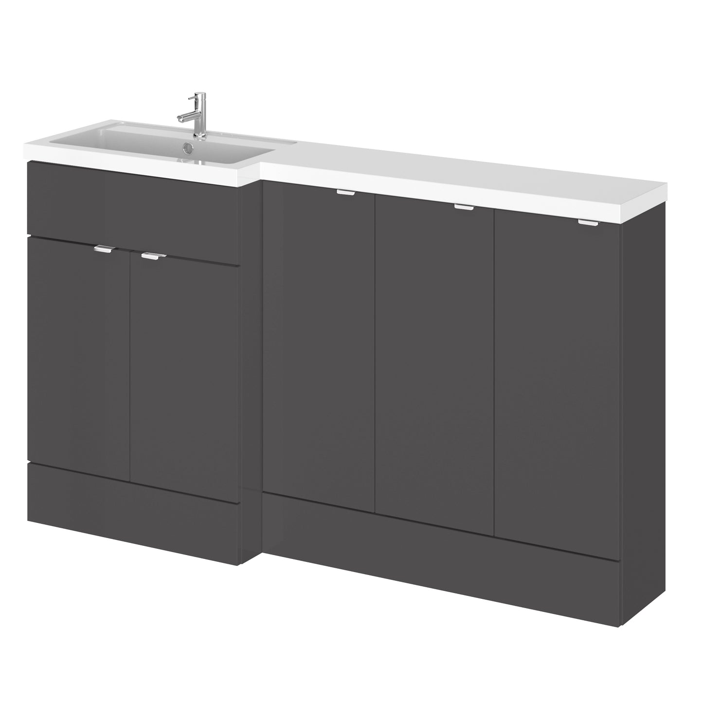 Hudson Reed Fusion 1500mm Gloss Grey Floor Standing 5 Door Vanity Basin Left Hand Combination