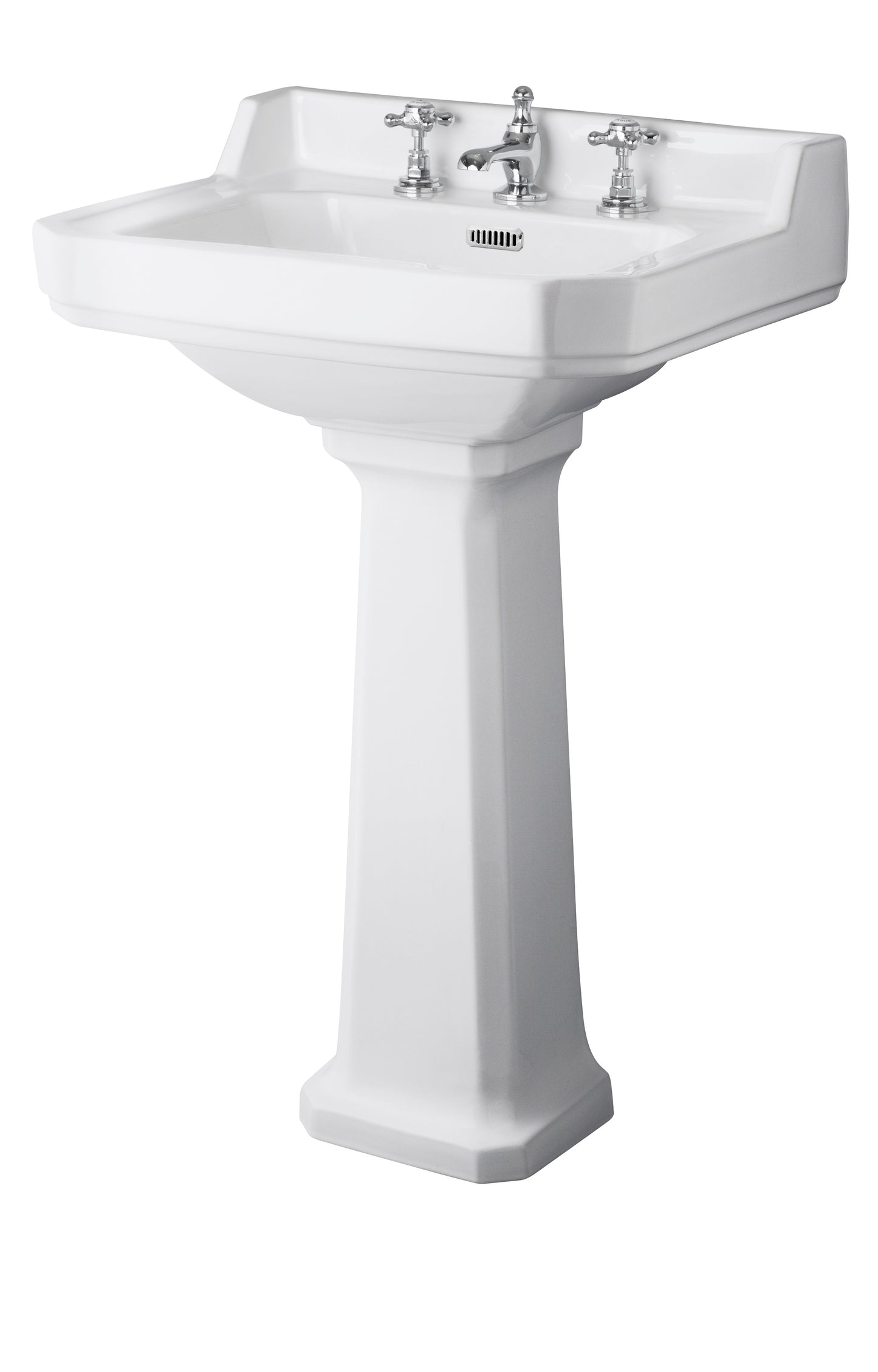 Hudson Reed Richmond 600mm Comfort Height 3 Tap Hole Basin with Full Pedestal