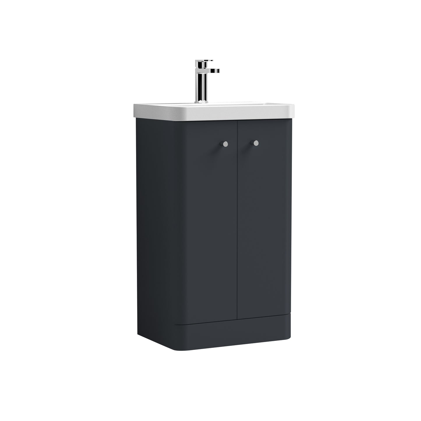 Nuie 505mm Soft Black Floor Standing 2 Door Vanity Basin Unit With Ceramic Basin