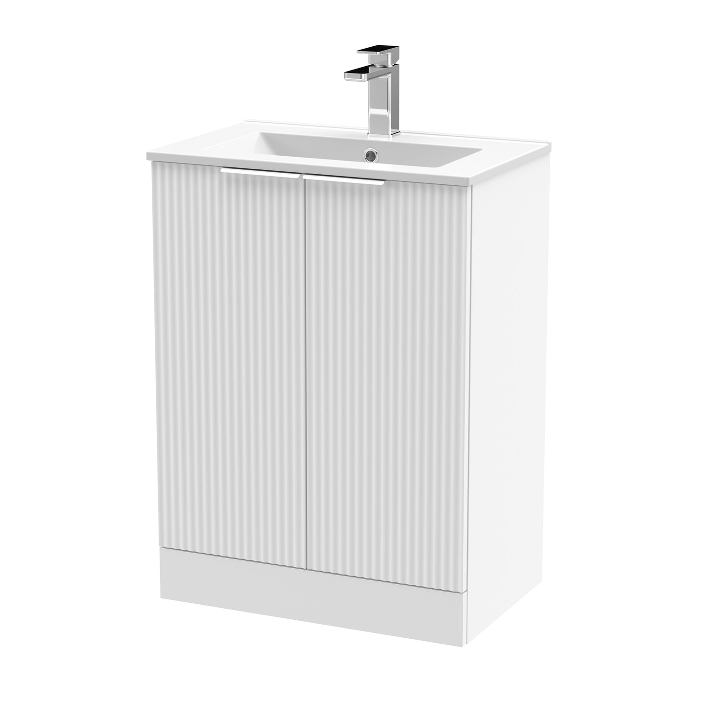 Hudson Reed Fluted 600mm Floor Standing 2-Door Vanity Unit With Basin
