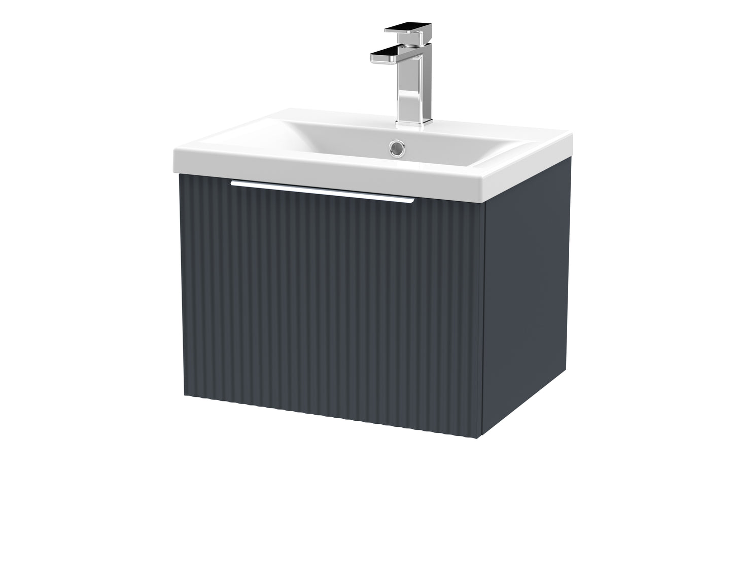 Hudson Reed Fluted 500mm Soft Black Wall Hung Single Drawer Vanity Unit with Basin