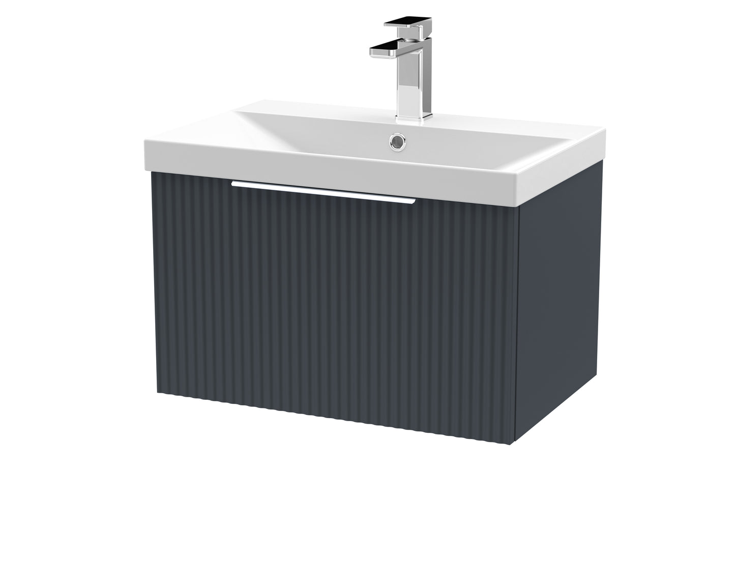 Hudson Reed Fluted 600mm Soft Black Wall Hung Single Drawer Vanity Unit With Basin