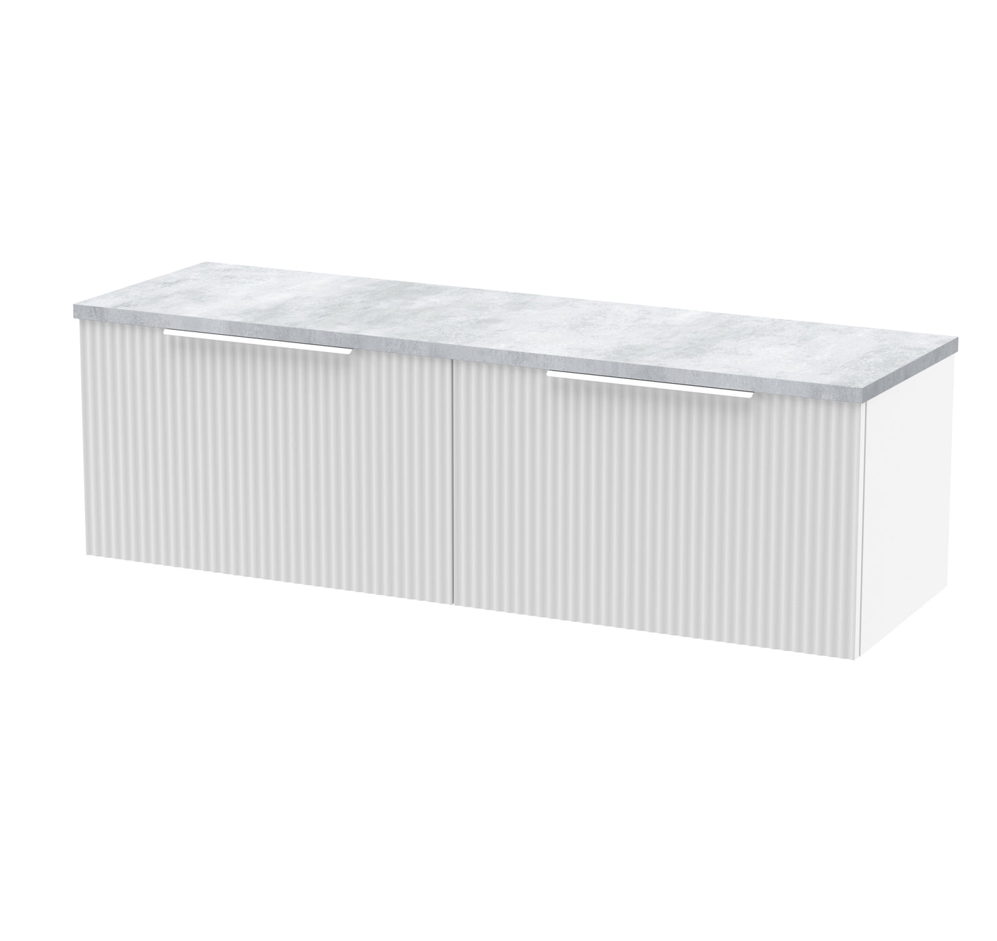 Hudson Reed Fluted 1200mm Satin White Wall Hung 2-Drawer Vanity Unit With Laminate Worktop
