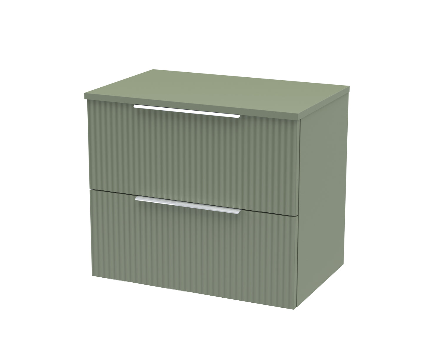 Hudson Reed Fluted 600mm Satin Green Wall Hung 2-Drawer Vanity Unit With Worktop