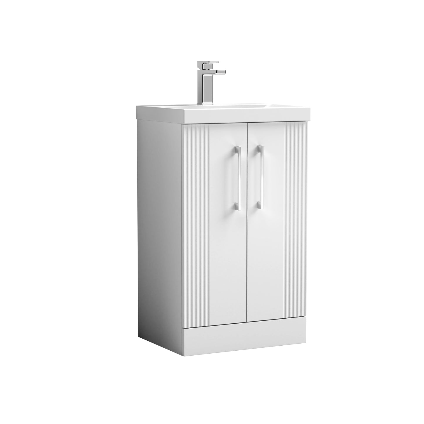 Nuie Deco 500mm Floor Standing 2 Door Vanity & Basin With Chrome Handles