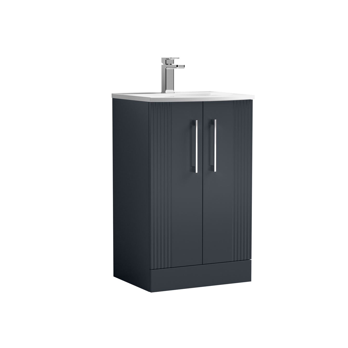 Nuie 500mm Soft Black Floor Standing 2-Door Vanity Unit With Basin With Chrome Handles