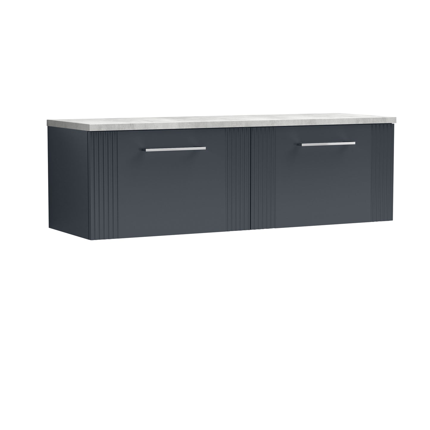 Nuie 1200mm Wall Hung Soft Black Part Fluted 2-Drawer Vanity Unit With Laminate Worktop