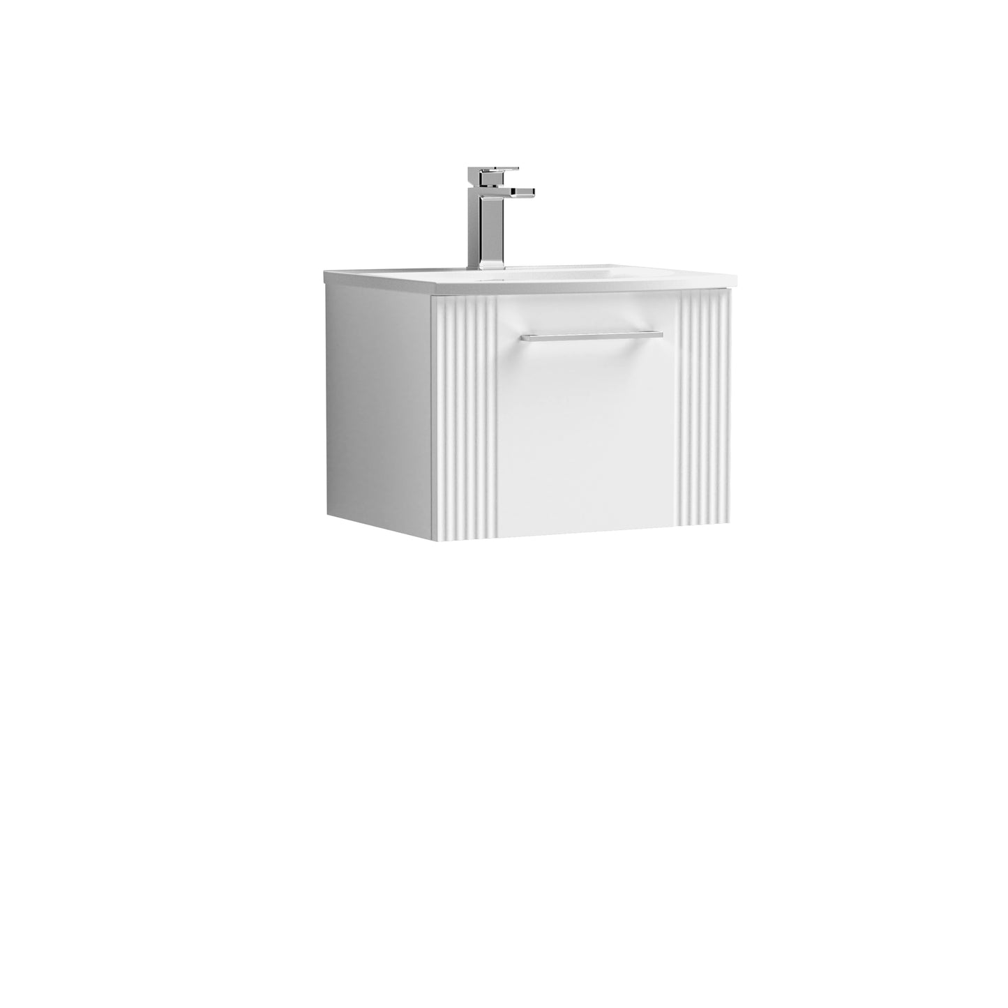Nuie 500mm Satin White Wall Hung Vanity Unit with Basin and Chrome Handles