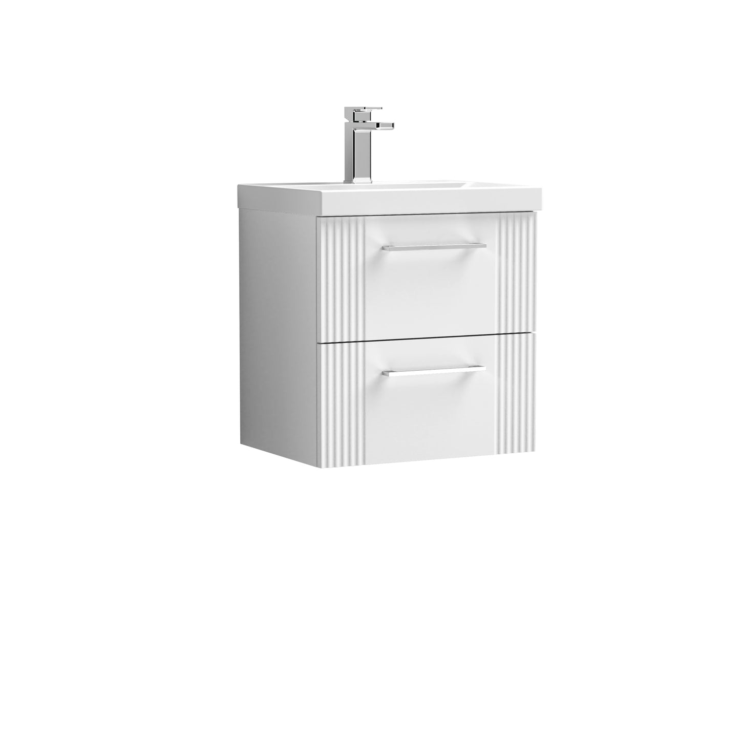 Nuie Deco 500mm Wall Hung 2-Drawer Vanity Unit & Thin-Edge Basin With Chrome Handles