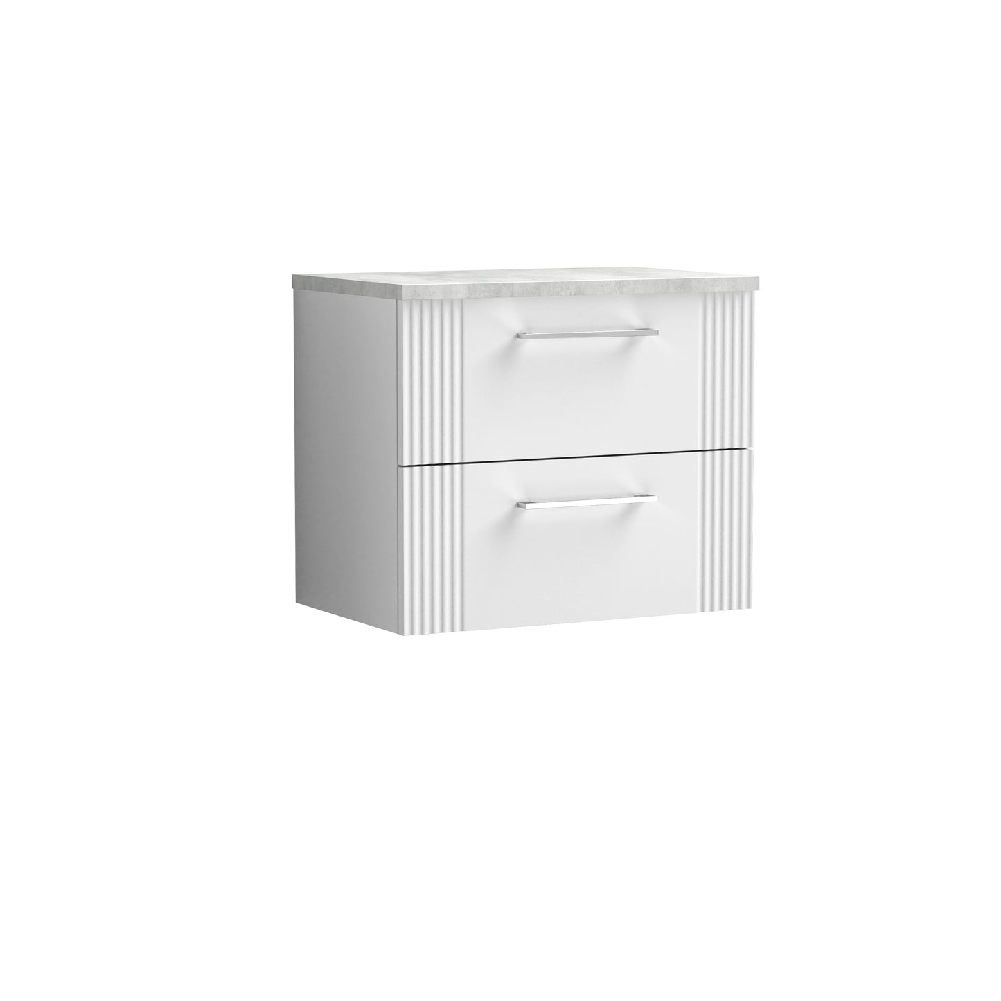 Nuie Deco 600mm Wall Hung 2-Drawer Vanity Unit with Laminate Top With D Shape Chrome Handles