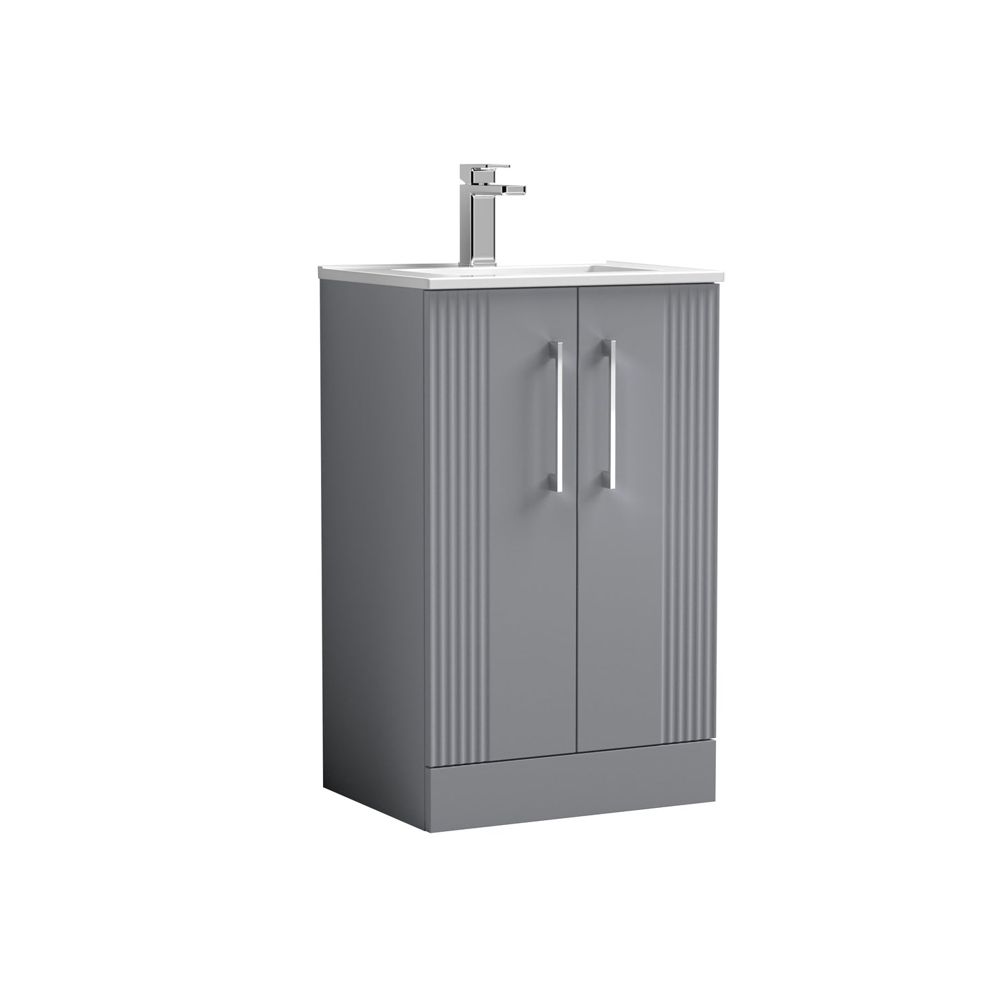 Nuie Deco 500mm Satin Grey Floor Standing 2 Door Vanity Unit & Basin With Handles