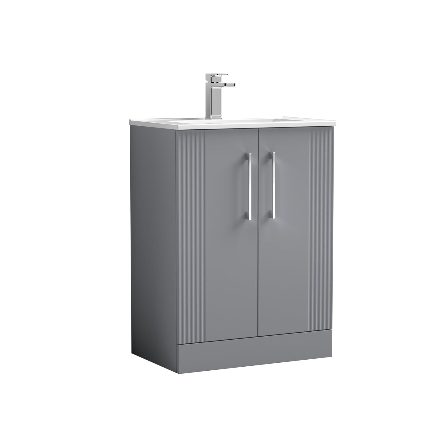 Nuie 600mm Floor Standing 2-Door Vanity Unit & Basin With Chrome Handles