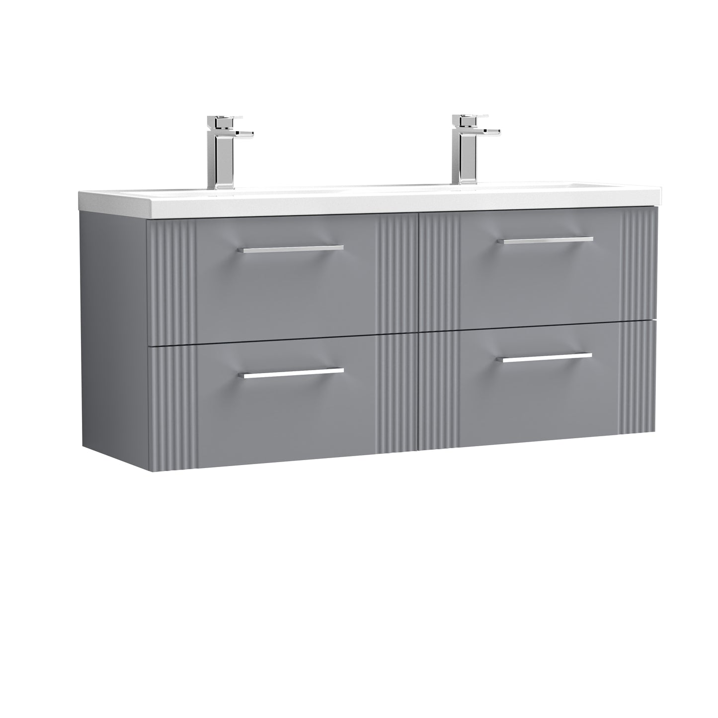 Nuie Deco 1200mm Satin Grey Wall Hung 4-Drawer Vanity & Double Basin
