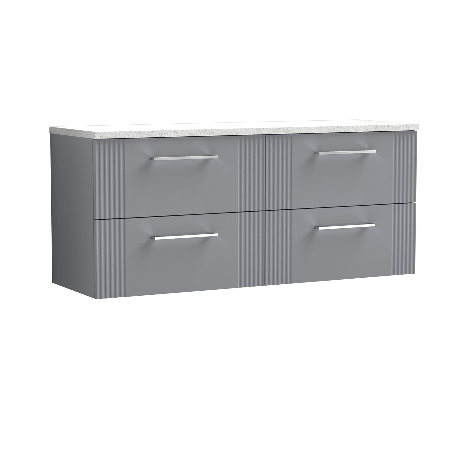 Nuie 1200mm Satin Grey Part Fluted Wall Hung 4-Drawer Vanity With Laminate Worktop