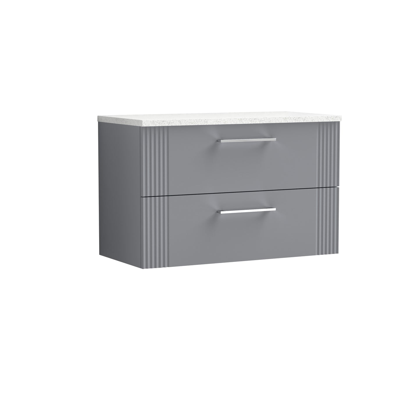 Nuie Deco 800mm Satin Grey Wall Hung 2-Drawer Vanity Unit with Laminate Top & Chrome Handles