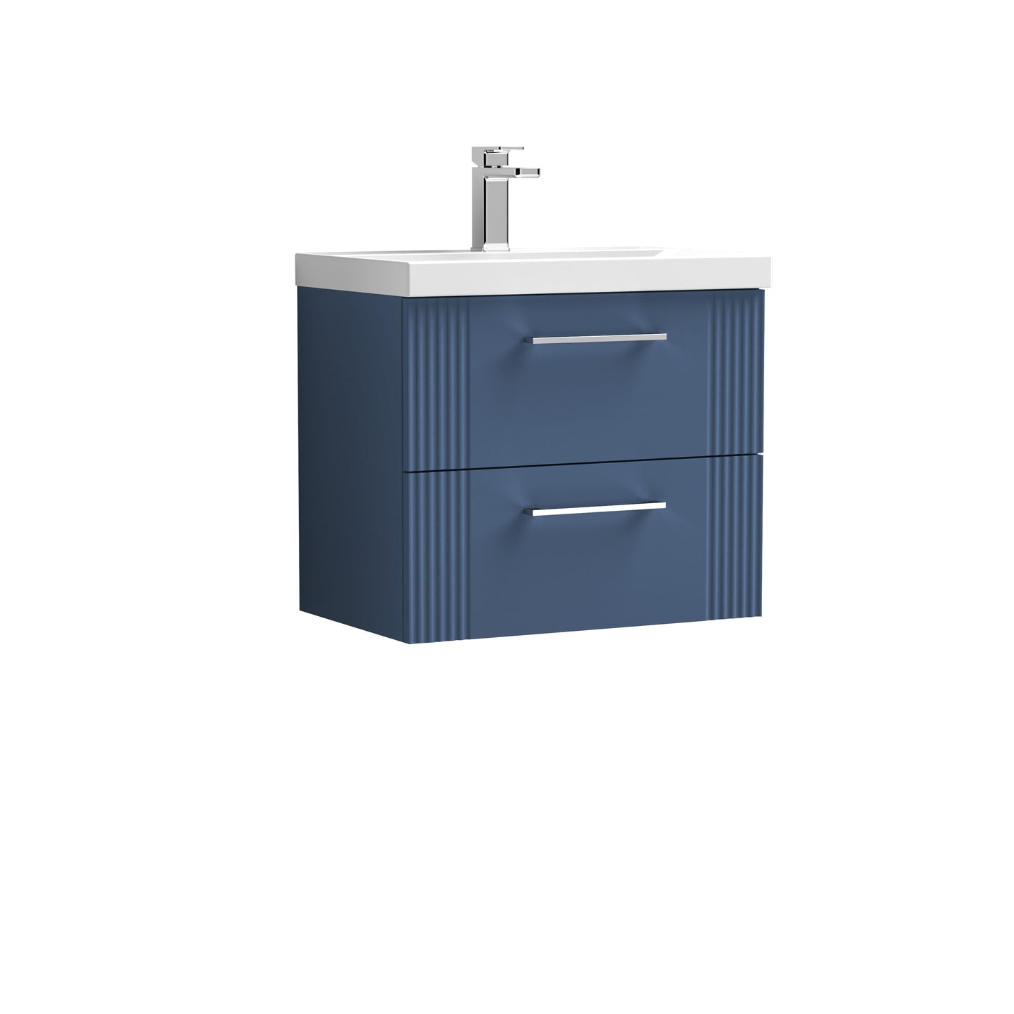 Nuie Deco 600mm Satin Blue Wall Hung 2-Drawer Vanity Unit with Basin