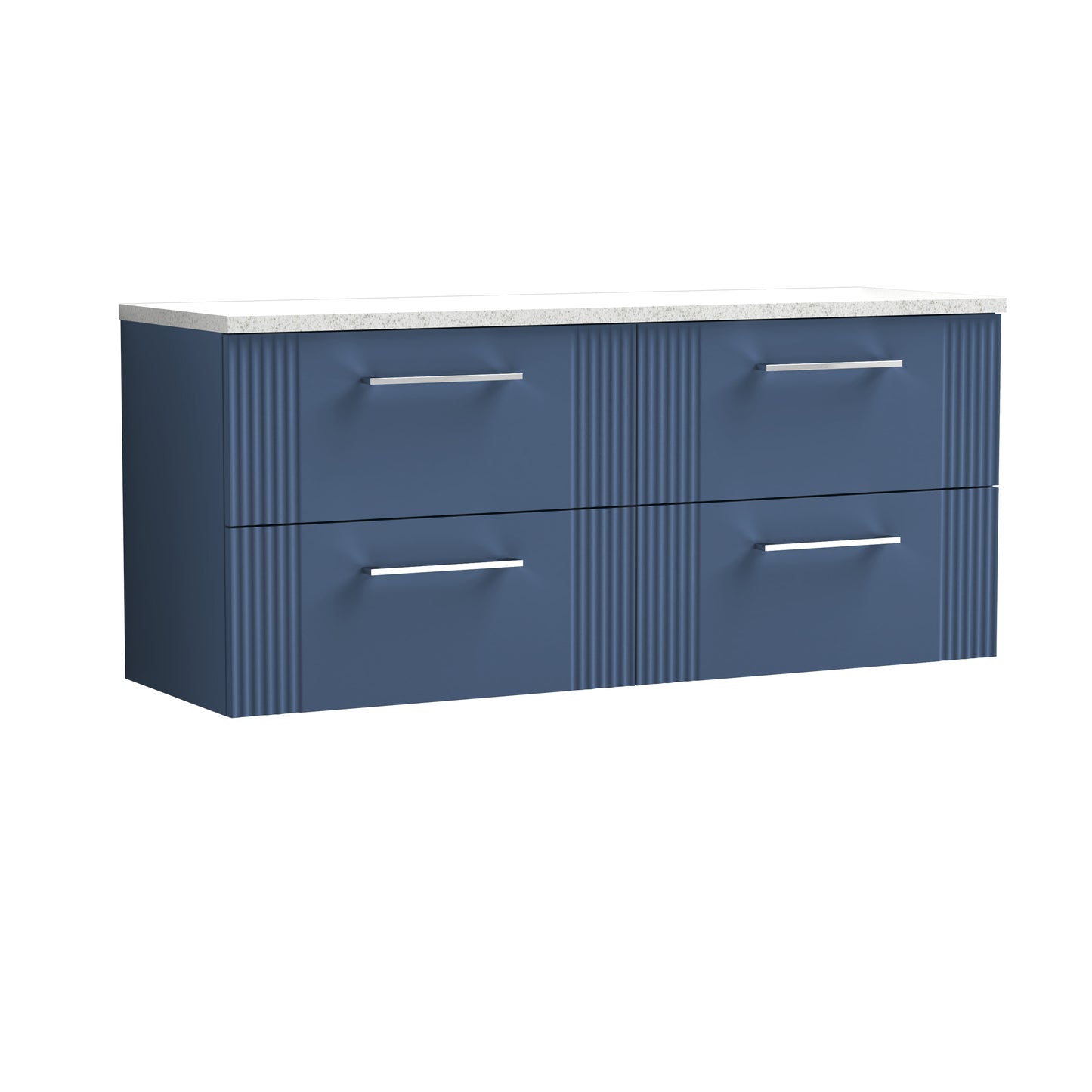 Nuie 1200mm Satin Blue Part Fluted Wall Hung 4-Drawer Vanity Unit With Laminate Worktop
