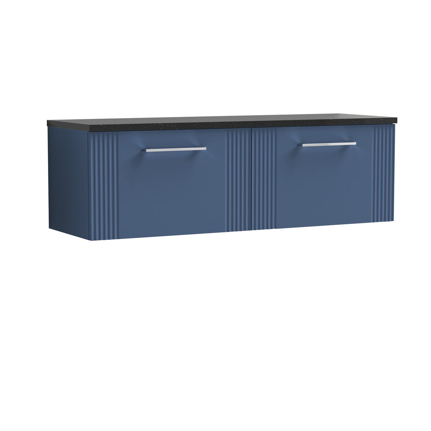 Nuie 1200mm Satin Blue Part Fluted Wall Hung 2-Drawer Vanity Unit With Laminate Worktop & Handles