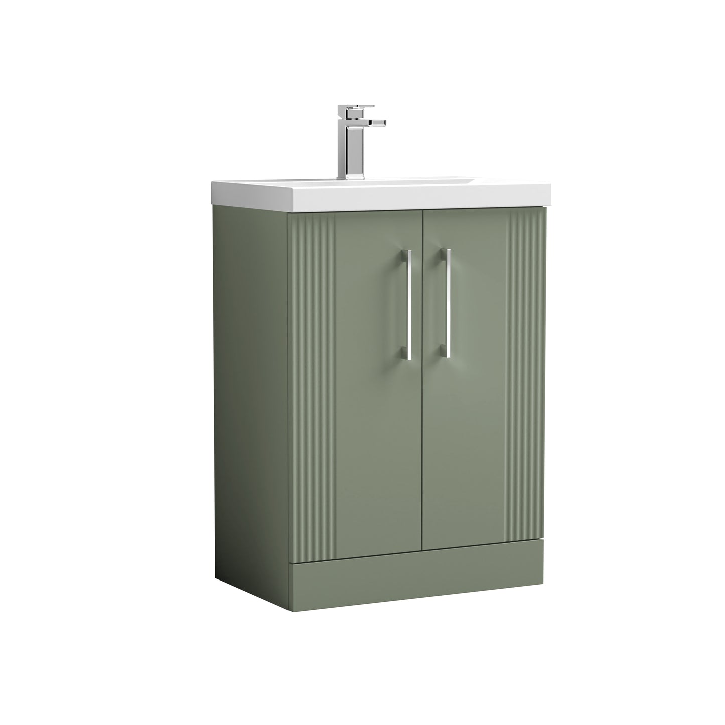 Nuie 600mm Satin Green Floor Standing 2-Door Vanity Unit with Basin With Handles