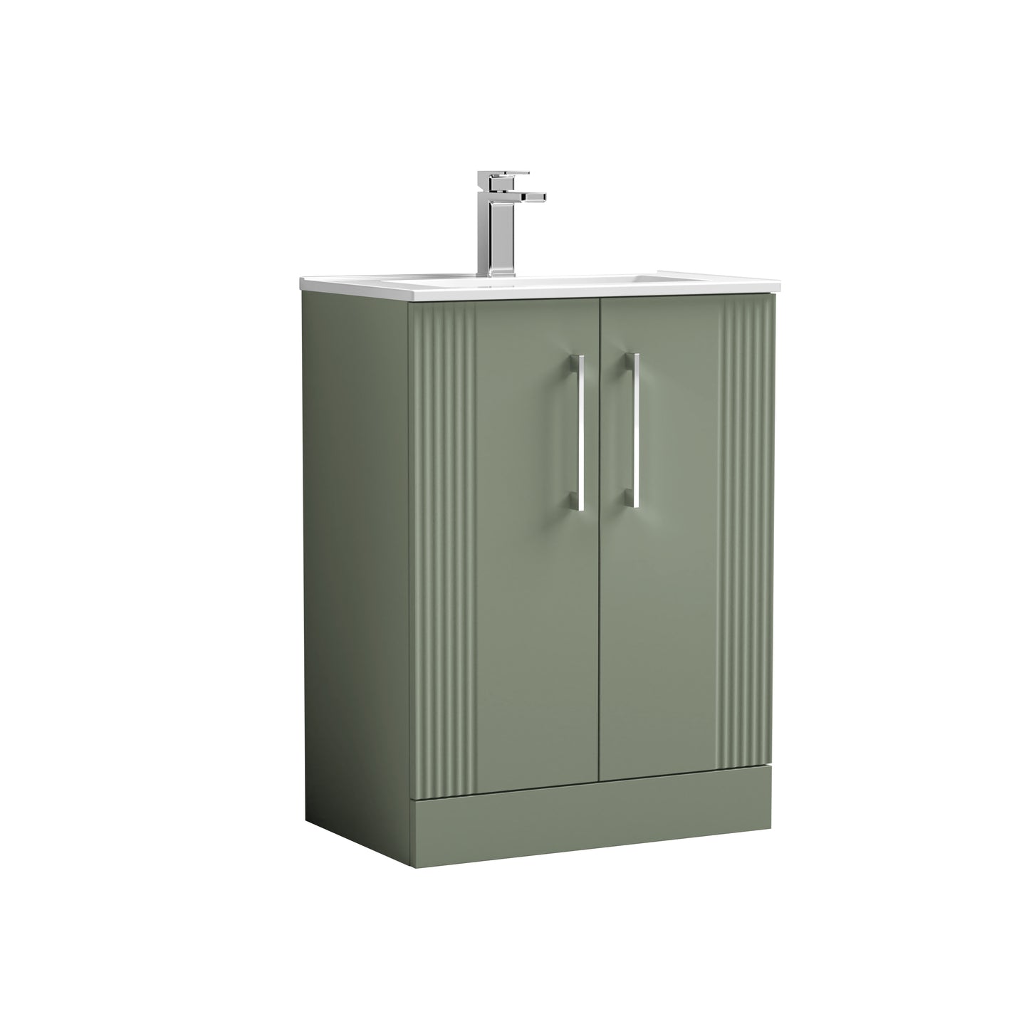 Nuie 600mm Satin Green Floor Standing 2 Door Vanity Unit with Basin & Chrome Handles