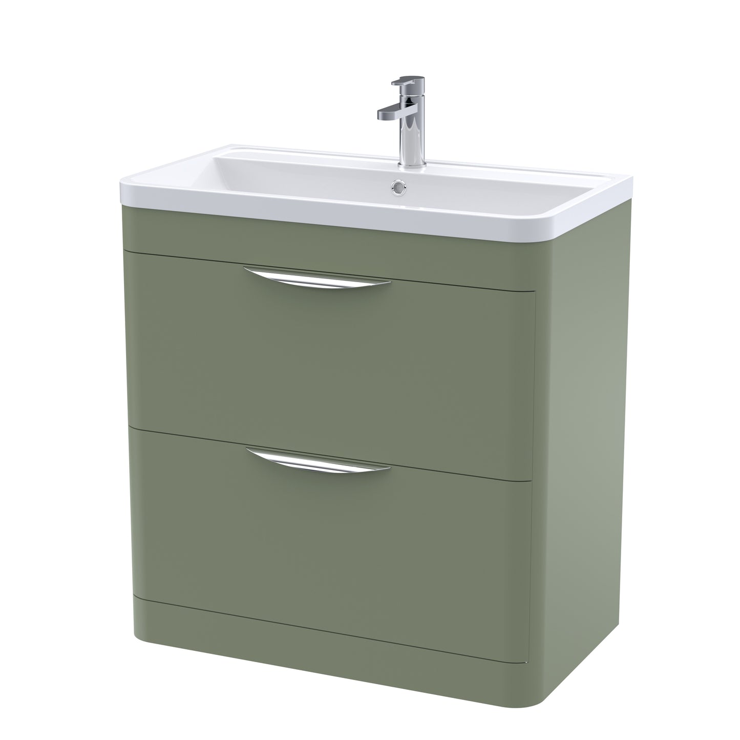 Nuie Parade 800mm Satin Green 2 Drawer Floor Standing Vanity Unit With Basin