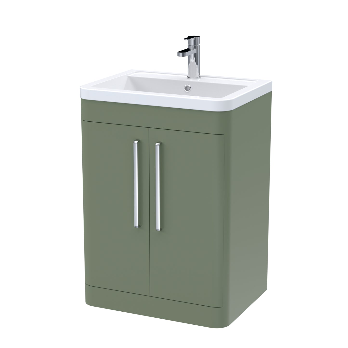 Nuie Parade 600mm Satin Green Floor Standing 2 Door Vanity Unit With 1 Tap Hole Basin