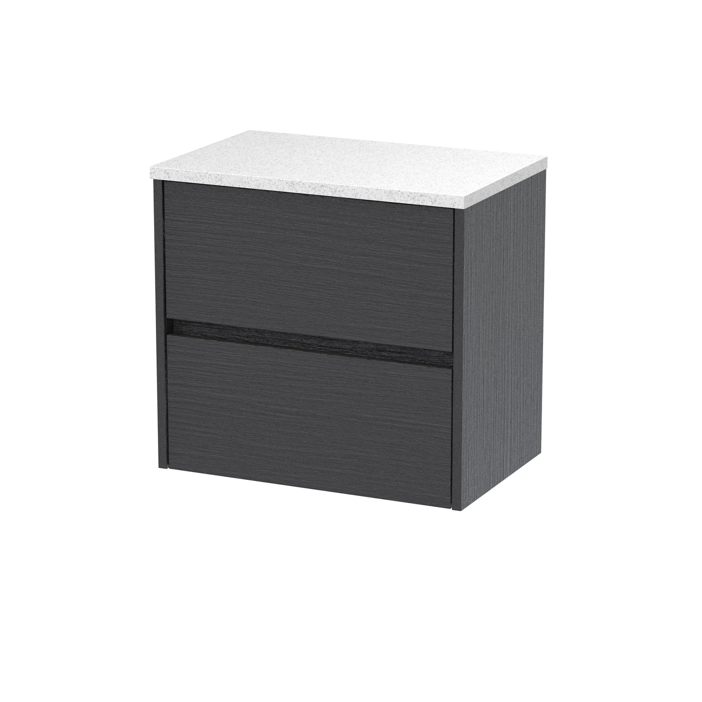 Nuie Havana 600mm Graphite Grey Woodgrain Wall Hung 2 Drawer Unit With Laminate Worktop