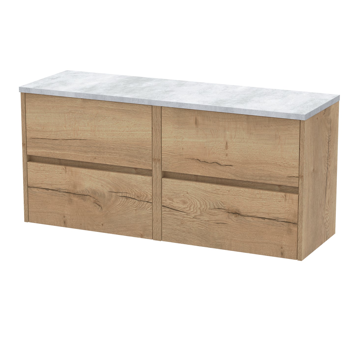 Nuie Havana 1200mm Autumn Oak Wall Hung 4-Drawer Unit with Laminate Worktop