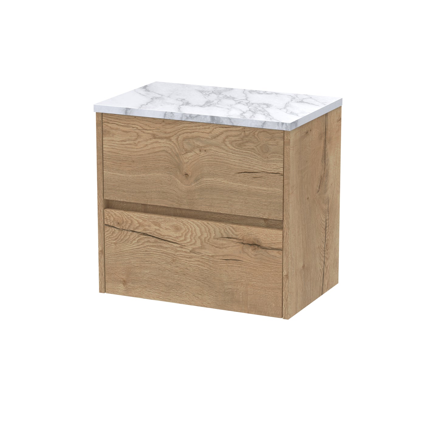 Nuie Havana 600mm Autumn Oak Wall Hung 2-Drawer Unit with Laminate Worktop