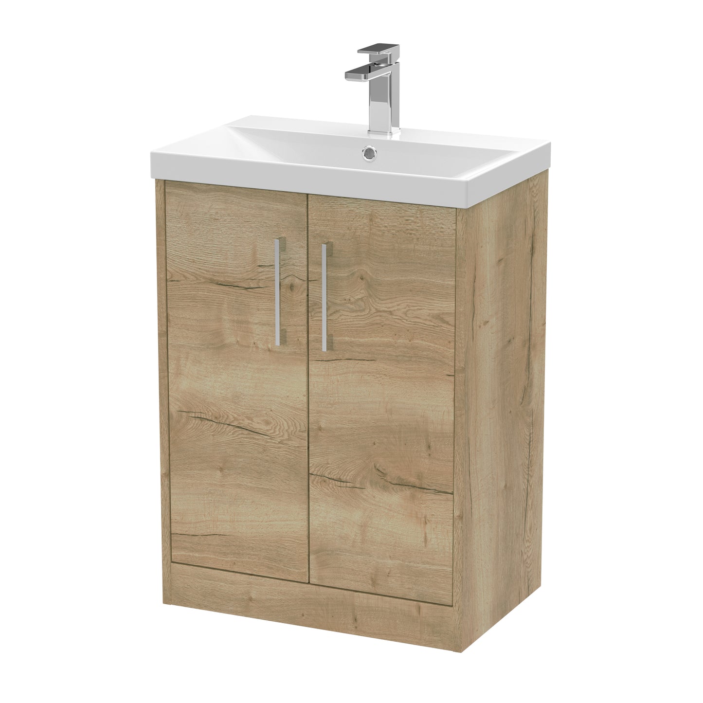 Hudson Reed Juno 600mm Autumn Oak Floor Standing 2-Door Vanity Unit with 1 Tap Hole Basin