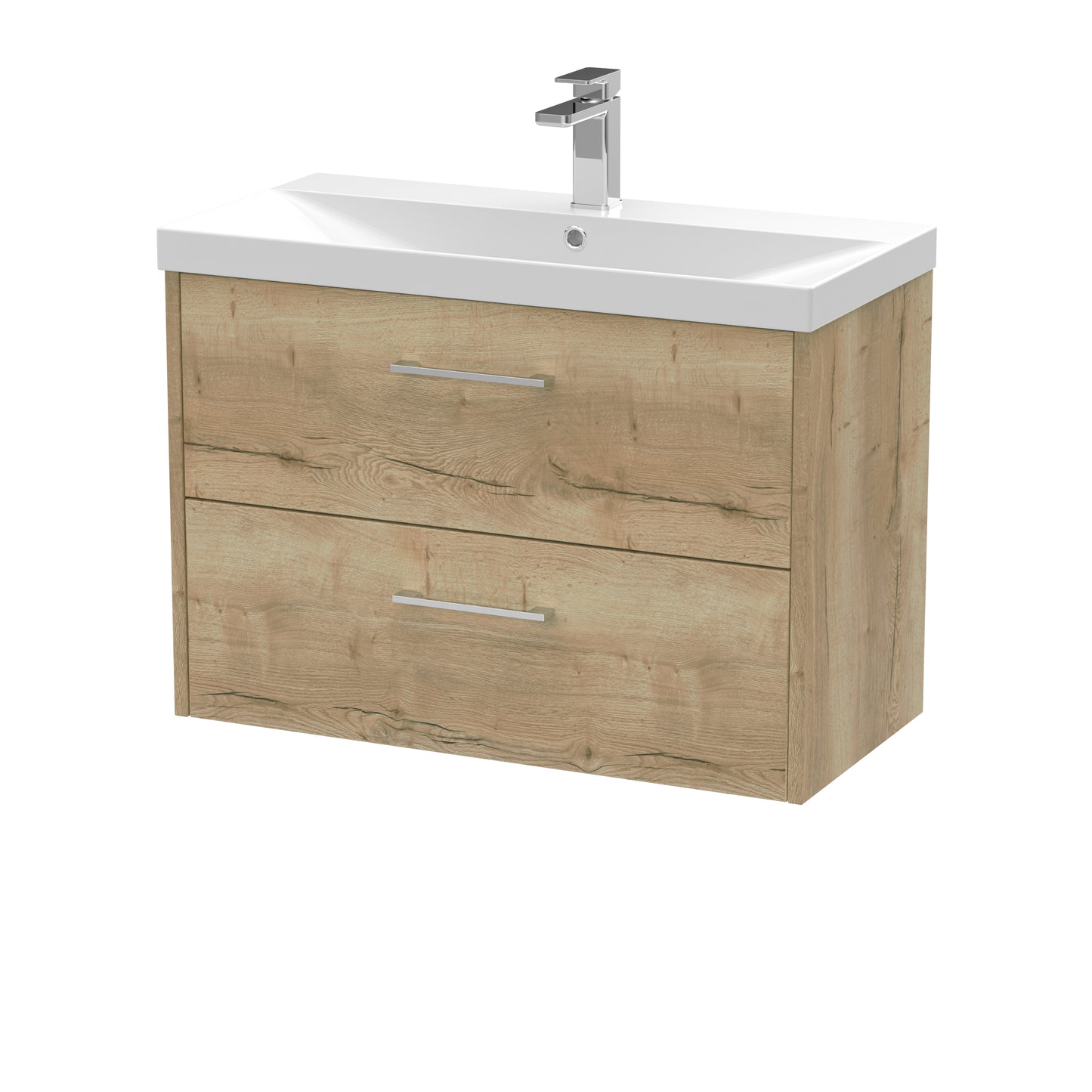 Hudson Reed Juno 800mm Autumn Oak Wall Hung 2-Drawer Vanity Unit With Thin-Edge 1 Tap Hole Basin