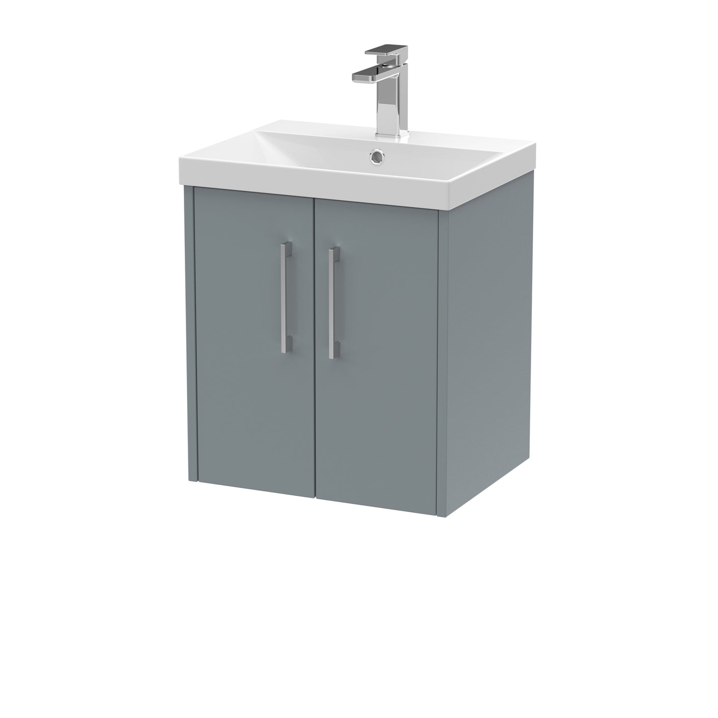 Hudson Reed Juno 500mm Coastal Grey Wall Hung 2-Door Vanity with Thin-Edge 1 Tap Hole Basin