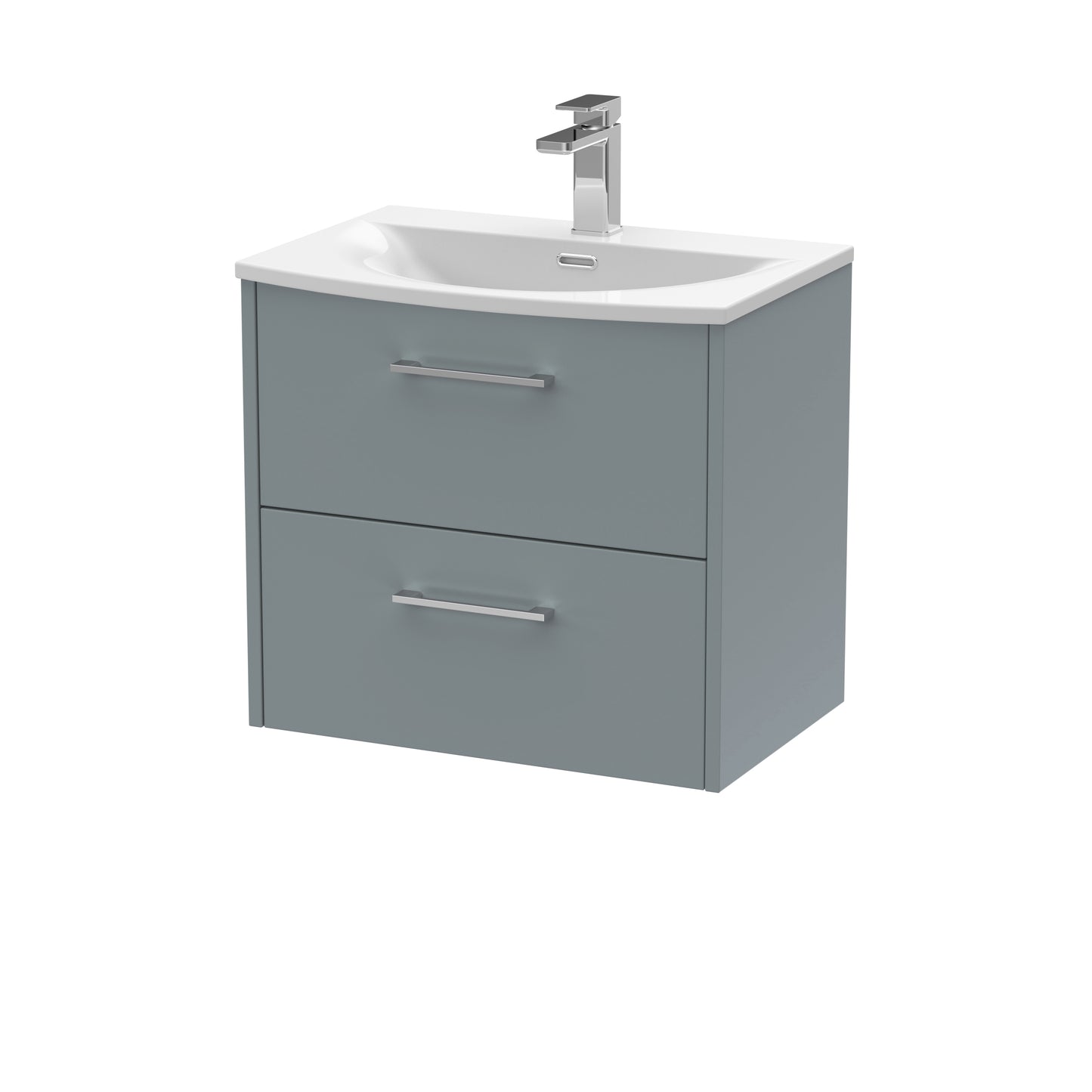 Hudson Reed Juno 600mm Coastal Grey Wall Hung 2-Drawer Vanity Unit with Curved 1 Tap Hole Basin