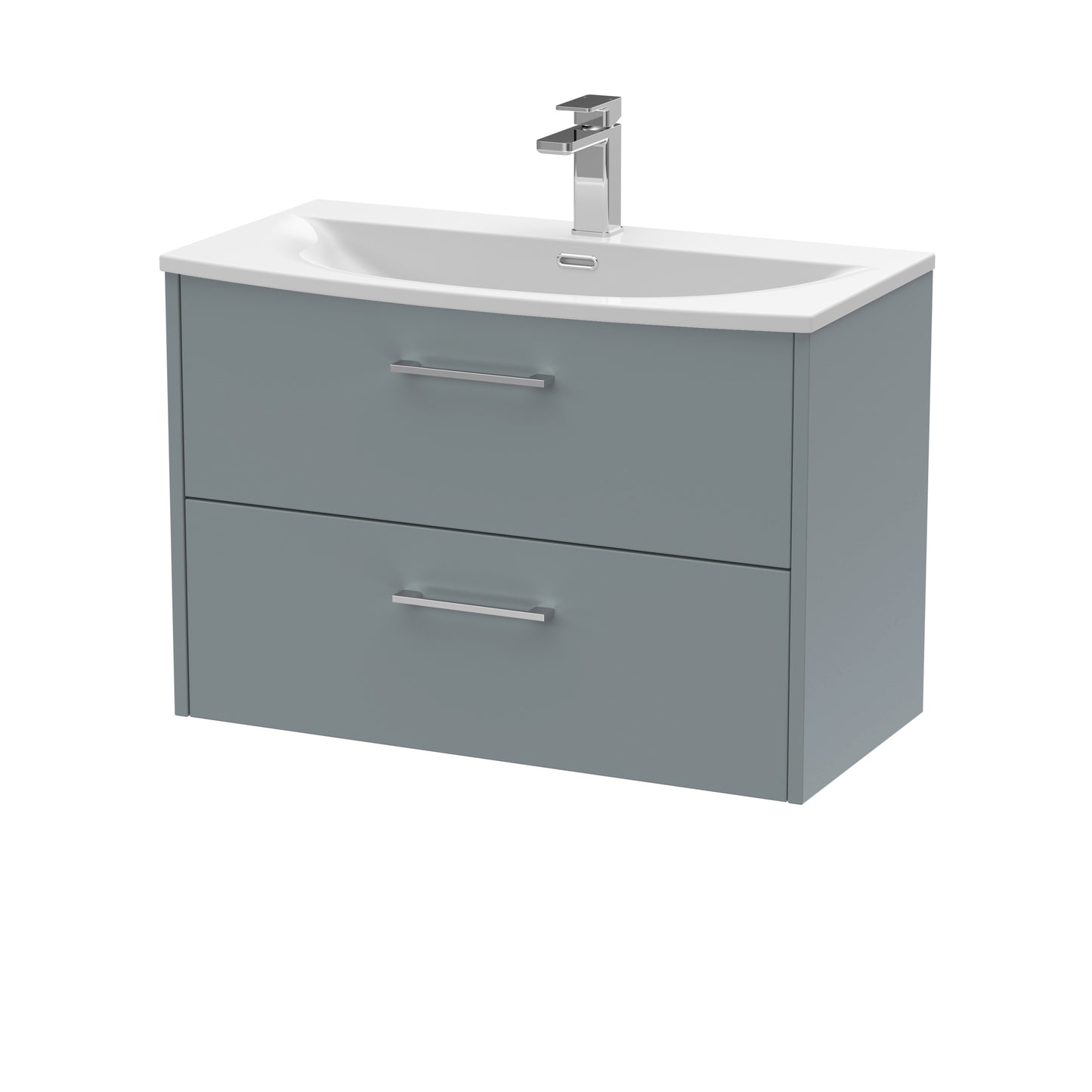 Hudson Reed Juno 800mm Coastal Grey Wall Hung 2-Drawer Vanity Unit with Curved 1 Tap Hole Basin