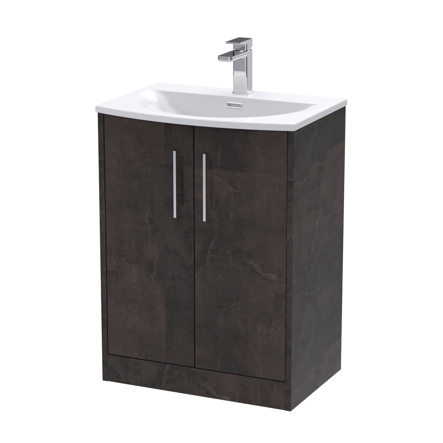 Hudson Reed Juno 600mm Metallic Slate Floor Standing 2 Door Vanity Unit With Curved Ceramic Basin