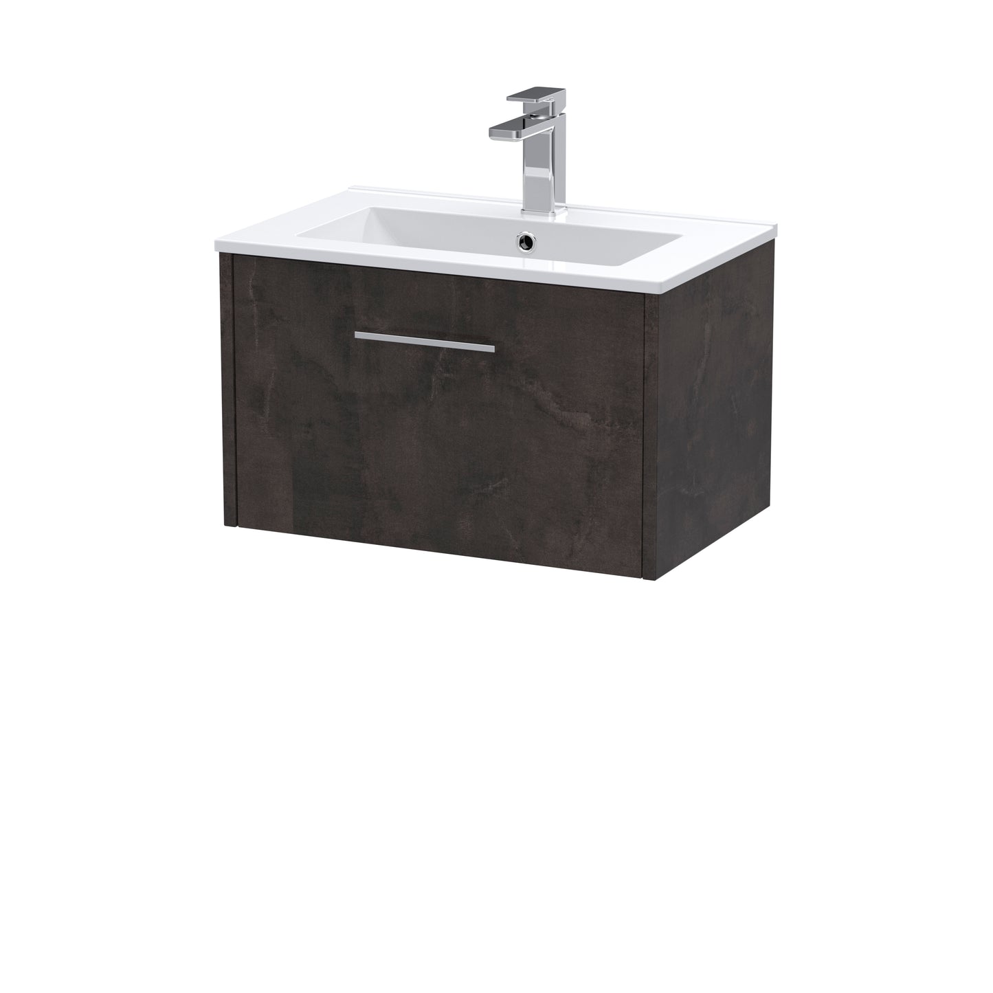 Hudson Reed Juno 600mm Wall Hung Metallic Slate 1 Drawer Vanity Unit with Basin