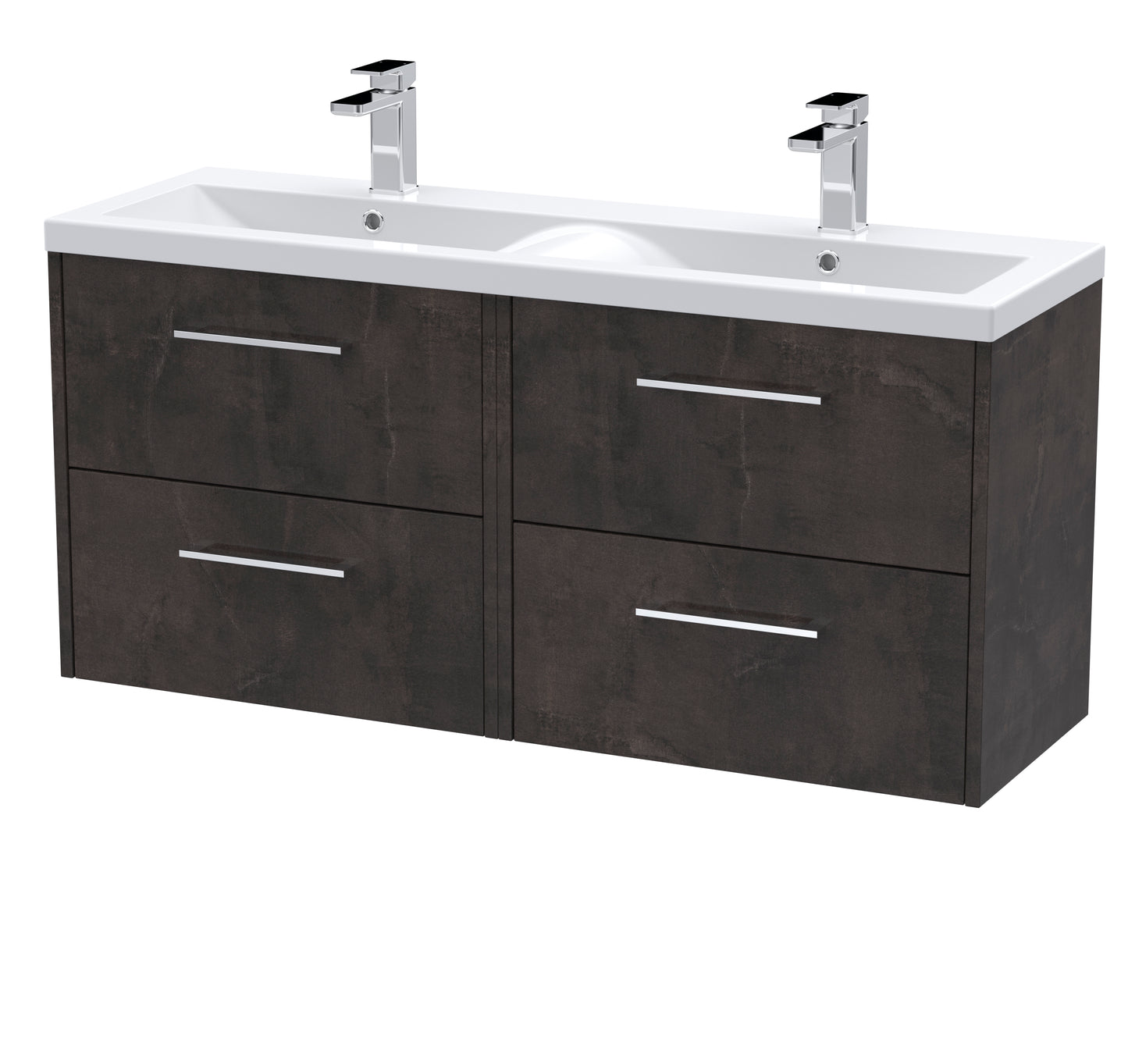 Hudson Reed Juno 1200mm Wall Hung 4 Drawer Vanity Unit & Double Basin with 2 Tap Holes
