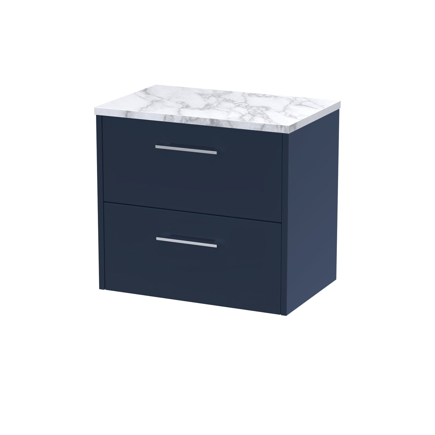 Hudson Reed Juno 600mm Midnight Blue Wall Hung 2-Drawer Soft-Close Vanity Unit With Laminate Worktop