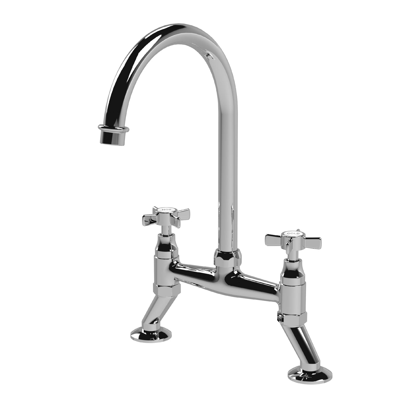 Kitchen Taps Traditional 2 Tap Hole Bridge Sink Mixer Tap with Crosshead Handles