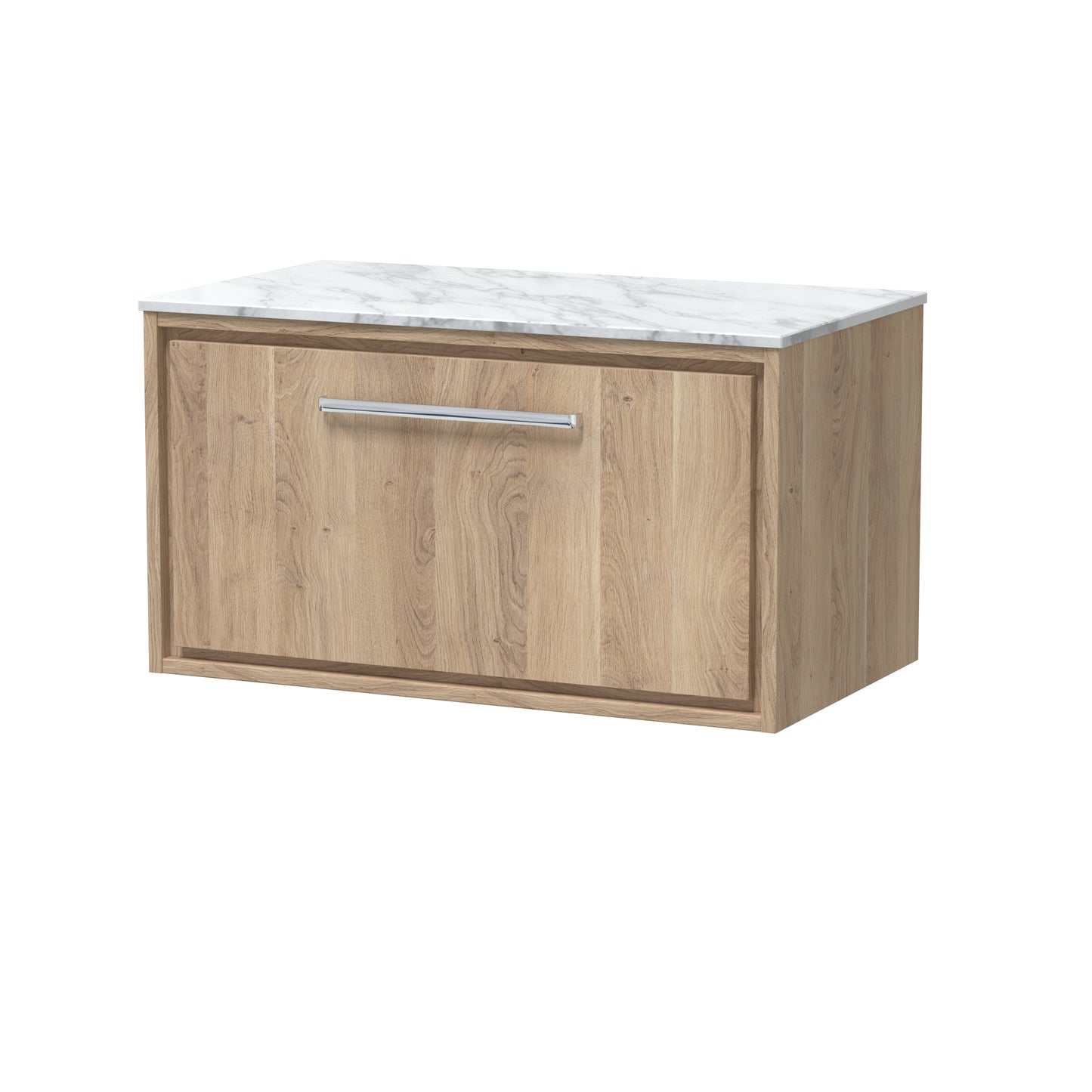 Hudson Reed Lille 800mm Bleached Oak Wall Hung Single Drawer Vanity Unit With Marble Worktop & Soft Close Drawers