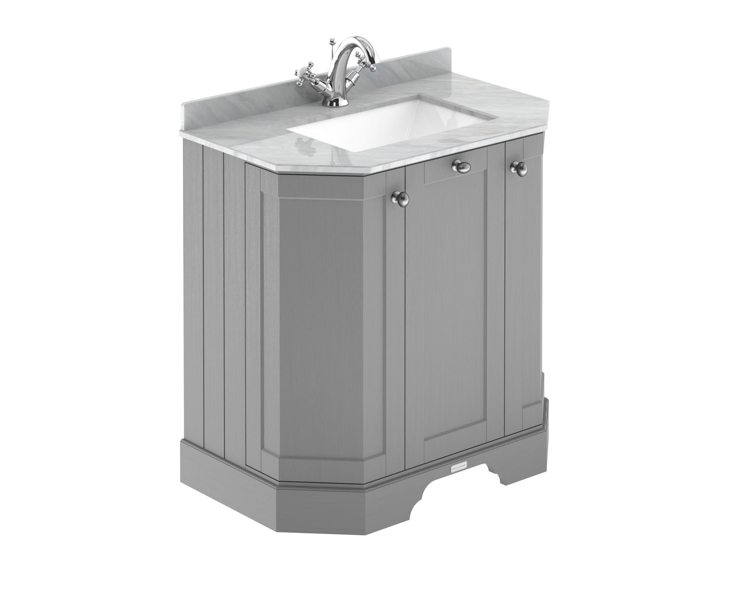 Hudson Reed Old London 750mm Storm Grey 3 Door Floor Standing Vanity Unit With Marble Top & Soft Close Doors