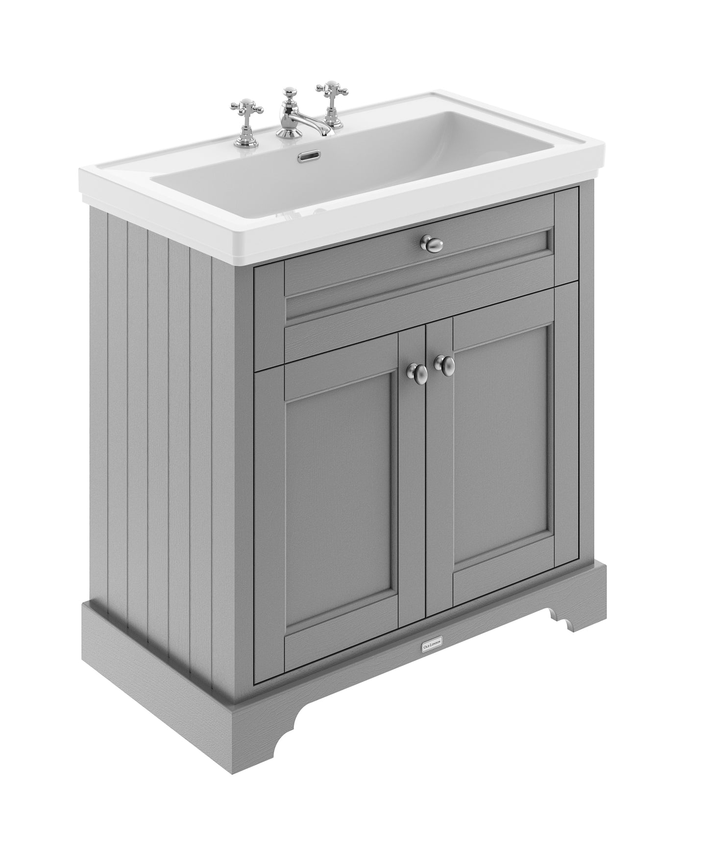 Hudson Reed Old London 830mm Storm Grey Floor Standing 2 Door Vanity Unit & Basin With 3 Tap Hole