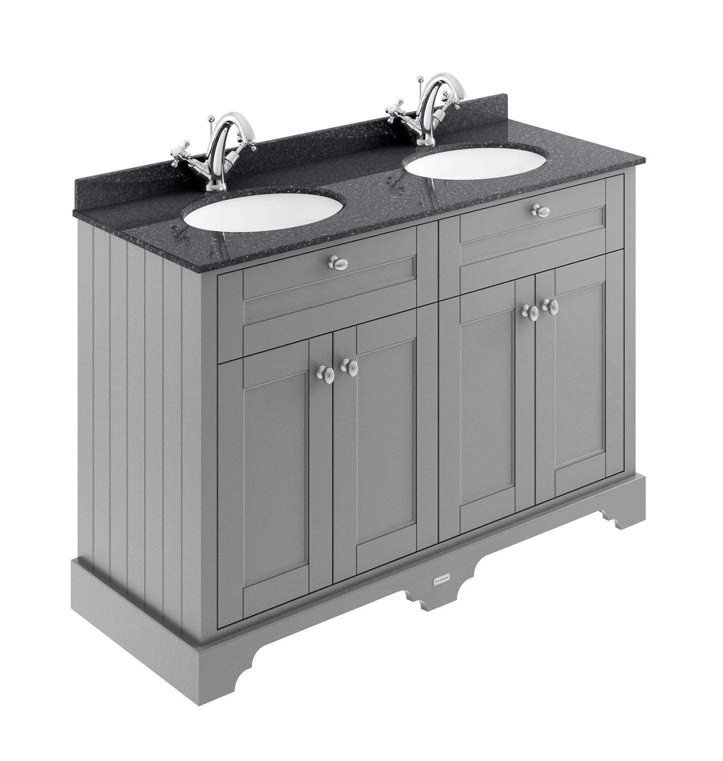 Hudson Reed Old London 1220mm Storm Grey Floor Standing 4 Door Vanity Unit With Black Marble Double Basin